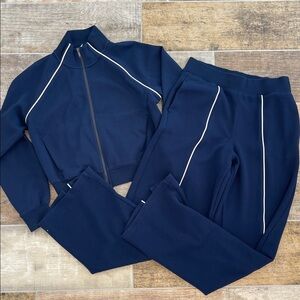 Spanx AirPique Navy Blue & White Tracksuit Pants & Jacket Set Size Small S